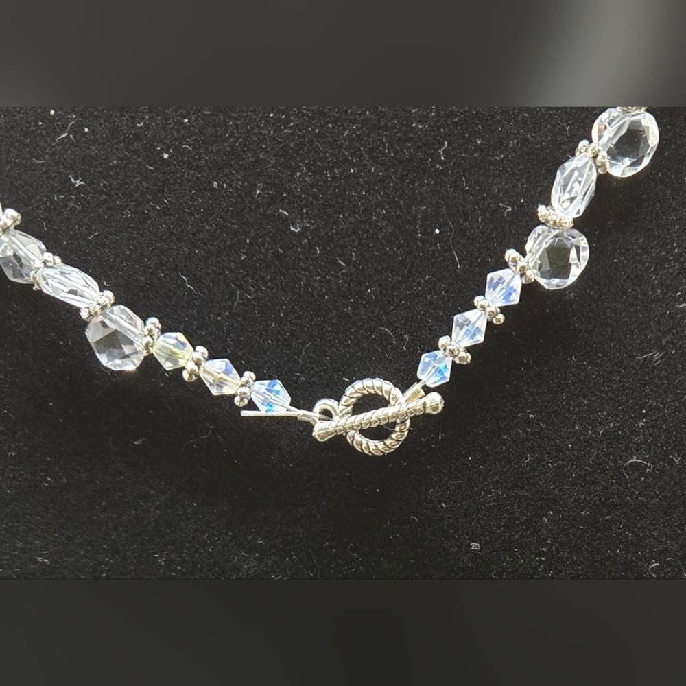 Quartz Crystal Necklace .25" Crystals Tiny AB Bicones Toggle Clasp Wire Strung - Picture 3 of 4